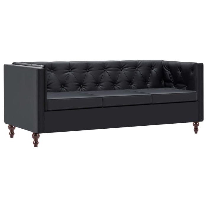 Canapea Chesterfield cu 3 locuri, negru, piele ecologică WALTI