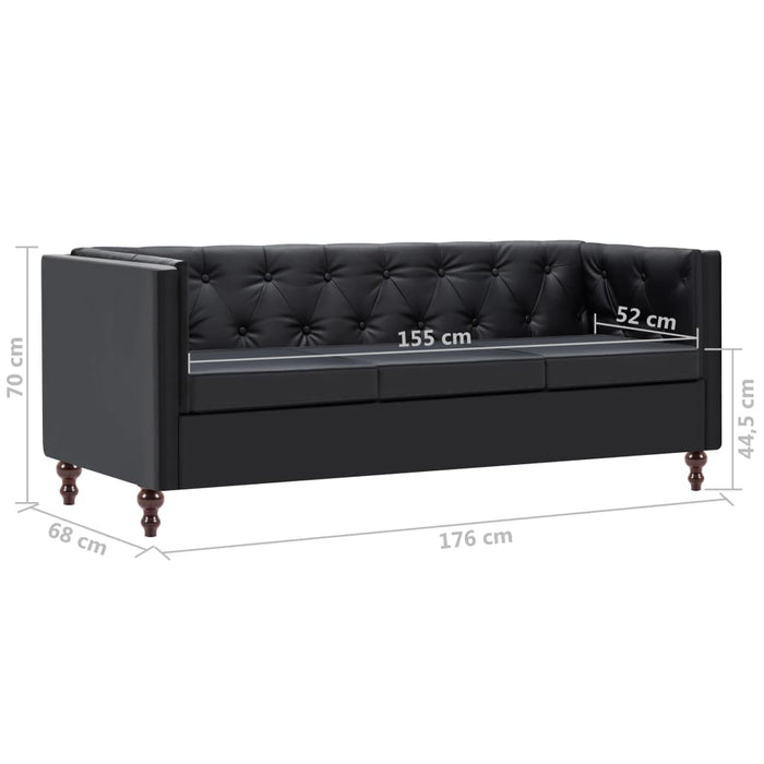 Canapea Chesterfield cu 3 locuri, negru, piele ecologică WALTI