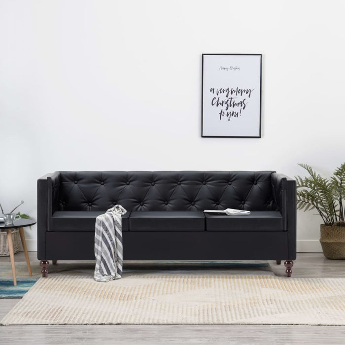 Canapea Chesterfield cu 3 locuri, negru, piele ecologică WALTI