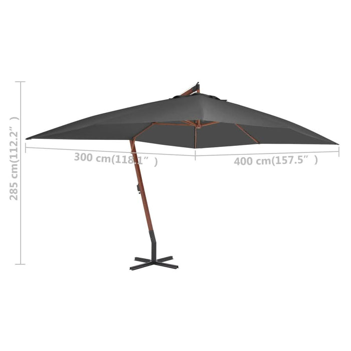 Umbrelă în consolă cu stâlp din lemn, antracit, 400 x 300 cm - WALTI WALTI