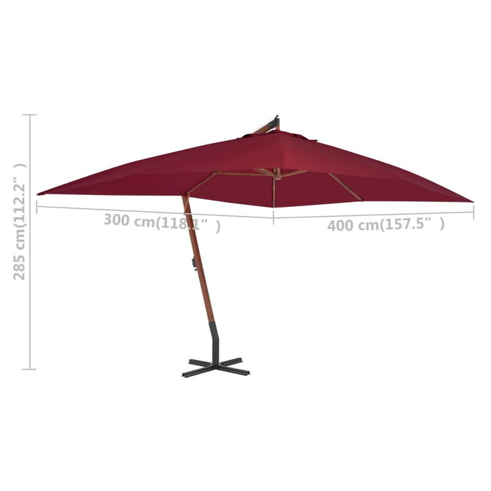 Umbrelă consolă de grădină cu stâlp din lemn, bordo, 400x300 cm - WALTI WALTI