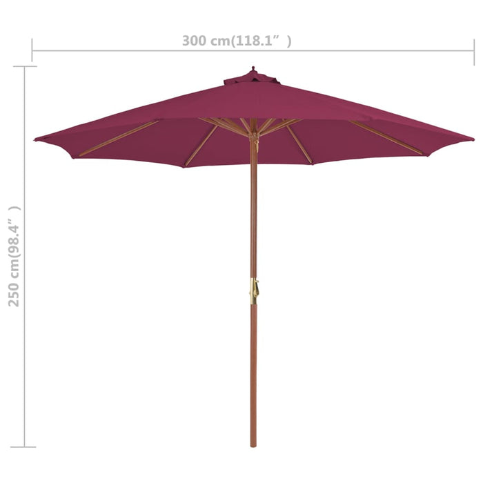 Umbrelă de soare exterior, stâlp din lemn, 300 cm, roșu bordo - WALTI WALTI