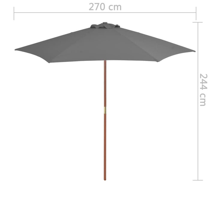 Umbrelă de soare de exterior, stâlp din lemn, antracit, 270 cm - WALTI WALTI