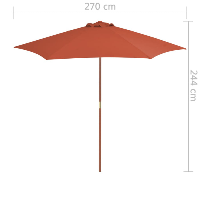 Umbrelă de soare de exterior, stâlp din lemn, cărămiziu, 270 cm - WALTI WALTI