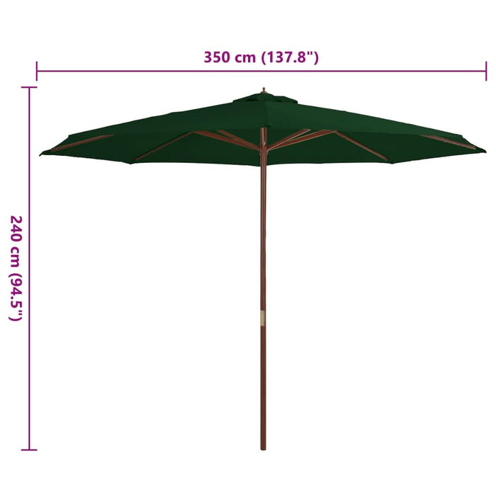 Umbrelă de soare de exterior, stâlp din lemn, verde, 350 cm - WALTI WALTI