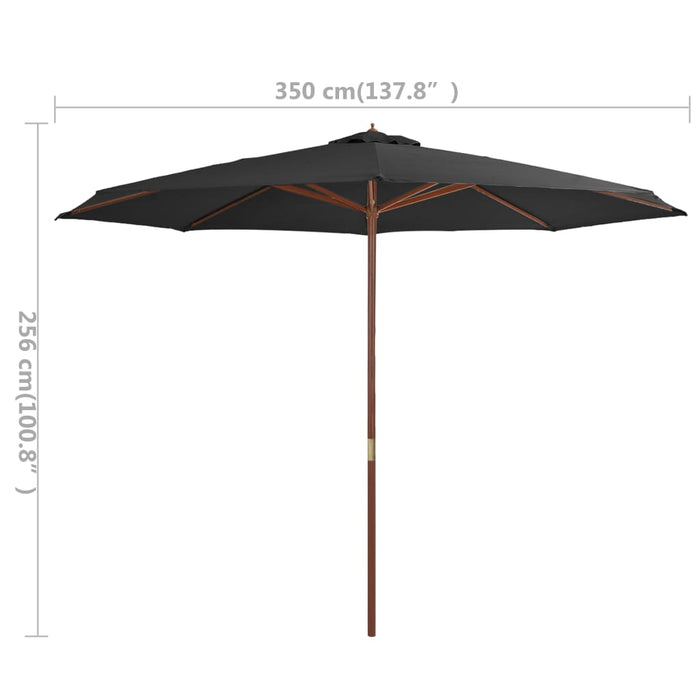 Umbrelă de soare de exterior, stâlp din lemn, antracit, 350 cm - WALTI WALTI