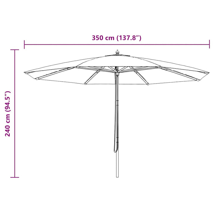 Umbrelă de soare de exterior, stâlp lemn, cărămiziu, 350 cm - WALTI WALTI