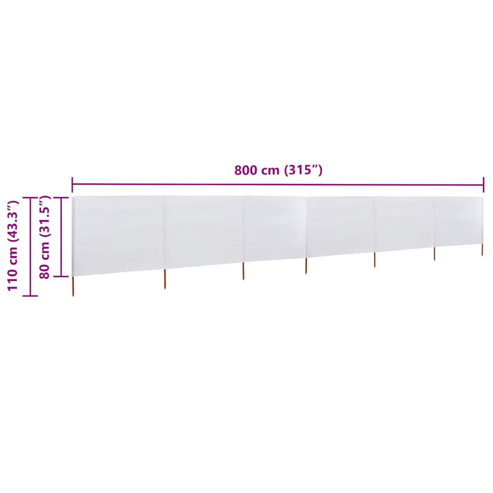 Paravan anti-vânt cu 6 panouri, alb, 800 x 80 cm, textil - WALTI WALTI