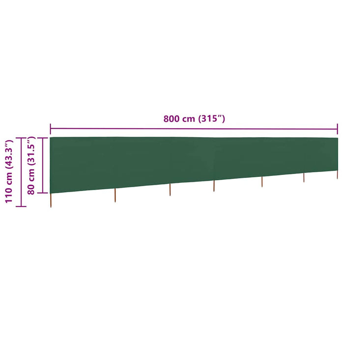 Paravan anti-vânt cu 6 panouri, verde, 800 x 80 cm, textil - WALTI WALTI
