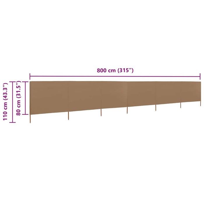 Paravan anti-vânt cu 6 panouri, gri taupe, 800x80 cm, textil - WALTI WALTI