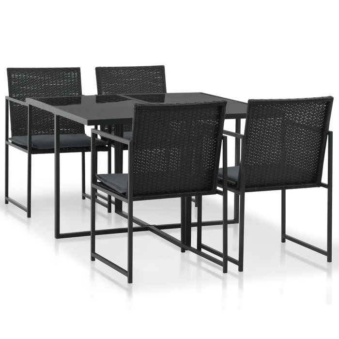 Set mobilier de exterior cu perne, 5 piese, negru, poliratan WALTI