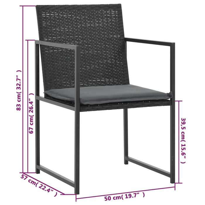 Set mobilier de exterior cu perne, 5 piese, negru, poliratan WALTI