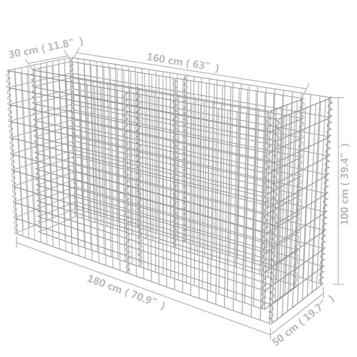 Strat înălțat gabion, 180 x 50 x 100 cm, oțel galvanizat - WALTI WALTI