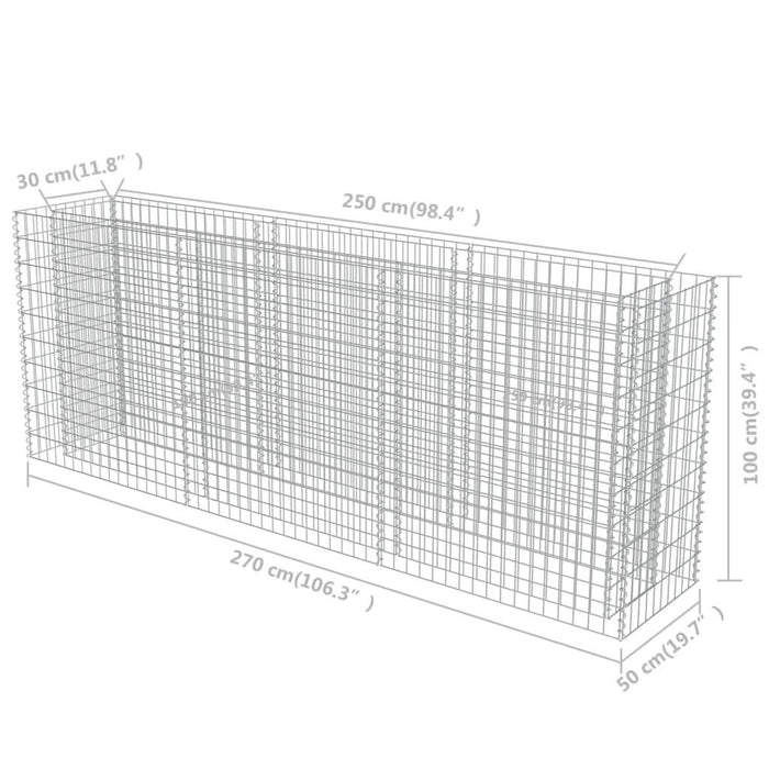 Strat înălțat gabion, 270 x 50 x 100 cm, oțel galvanizat - WALTI WALTI