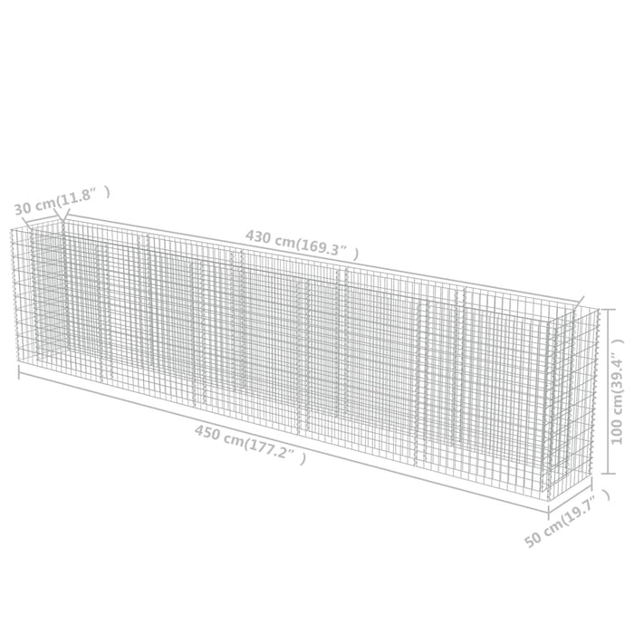 Strat înălțat gabion, 450 x 50 x 100 cm, oțel galvanizat - WALTI WALTI