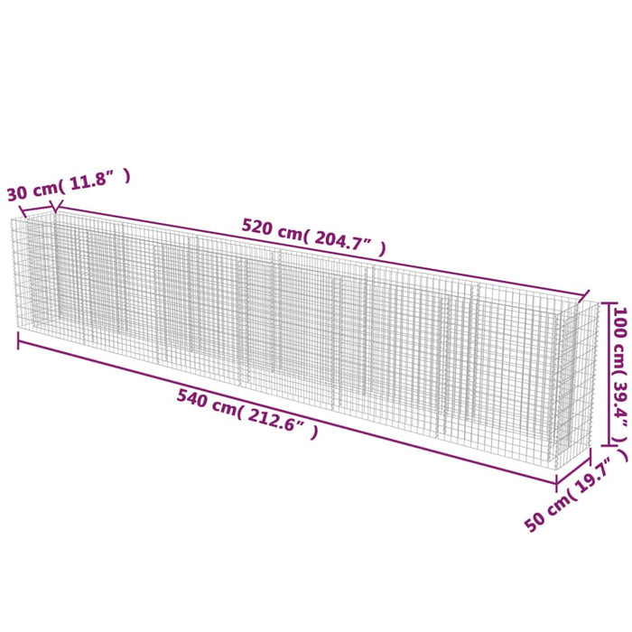 Strat înălțat gabion, 540 x 50 x 100 cm, oțel galvanizat - WALTI WALTI