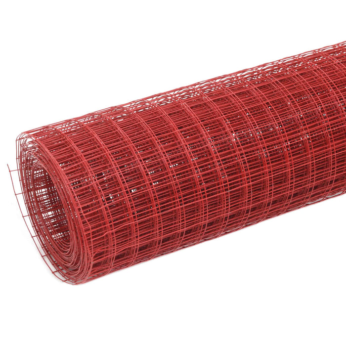 Plasă de sârmă găini, roșu, 10 x 0,5 m, oțel cu înveliș PVC WALTI
