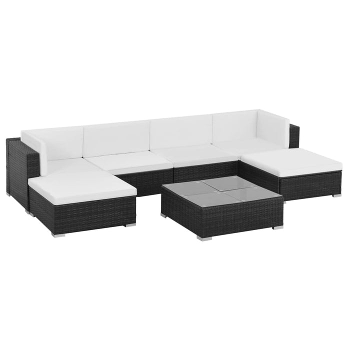 Set mobilier de grădină cu perne, 7 piese, negru, poliratan WALTI