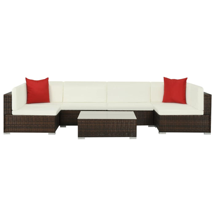 Set mobilier de grădină cu perne, 7 piese, maro, poliratan - WALTI WALTI