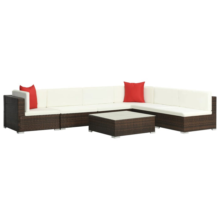 Set mobilier de grădină cu perne, 7 piese, maro, poliratan - WALTI WALTI