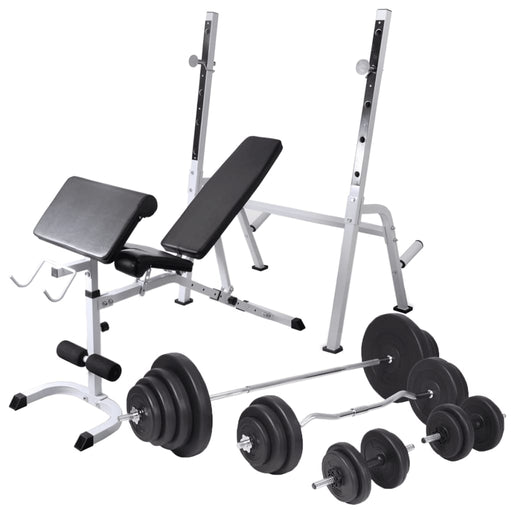 Bancă fitness cu rastel greutăți, set haltere/gantere, 120 kg - WALTI WALTI