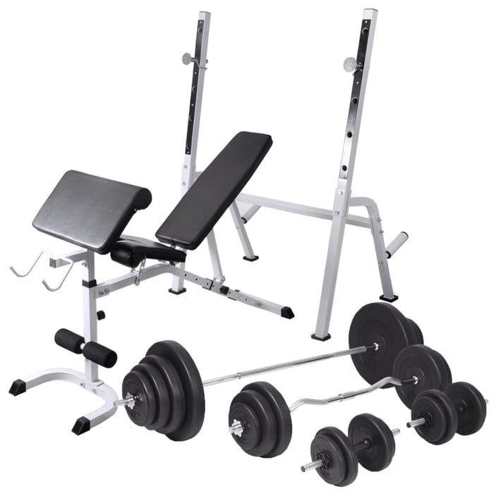 Bancă fitness cu rastel greutăți, set haltere/gantere, 120 kg - WALTI WALTI