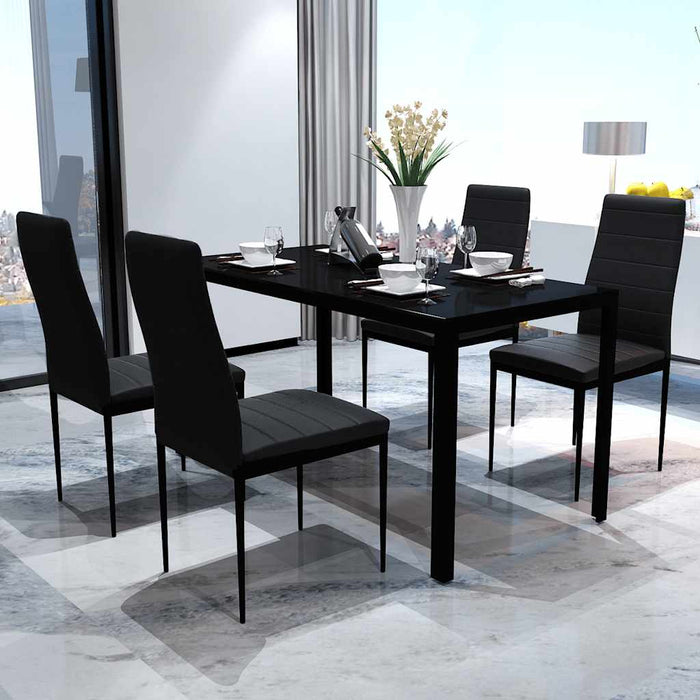 Set mobilier bucătărie, 5 piese, piele artificială, negru WALTI