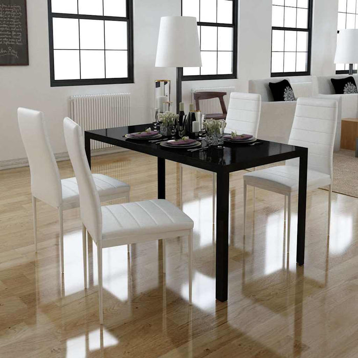 Set mobilier bucătărie 5 piese, piele artificială, negru și alb WALTI