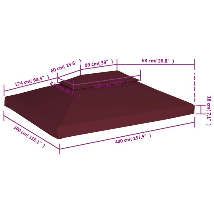 Acoperiș de pavilion, 2 niveluri, roșu bordo, 4x3 m, 310 g/m² - WALTI WALTI