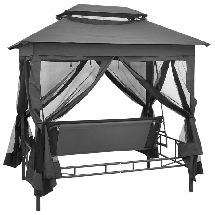 Balansoar extensibil cu copertină antracit 220x160x240 cm oțel - WALTI WALTI
