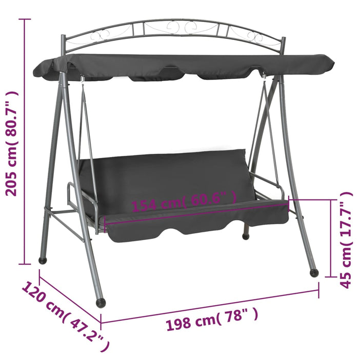 Balansoar extensibil cu copertină antracit 198x120x205 cm oțel - WALTI WALTI