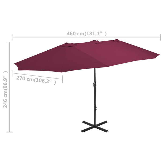 Umbrelă soare exterior, stâlp aluminiu, roșu bordo, 460x270 cm - WALTI WALTI
