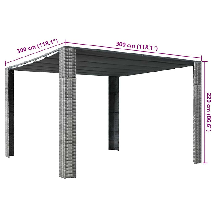Pavilion cu acoperiș, gri/antracit, 300x300x220 cm, poliratan WALTI
