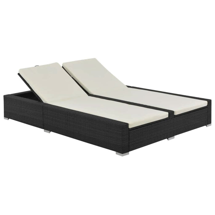 Șezlong de plajă dublu, negru, poliratan - WALTI WALTI