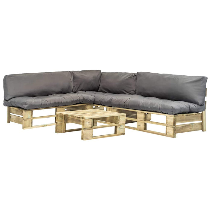 Set mobilier de grădină din paleți cu perne gri, 4 piese, lemn WALTI