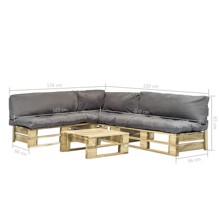 Set mobilier de grădină din paleți cu perne gri, 4 piese, lemn WALTI