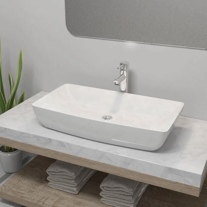 Chiuvetă de baie cu robinet mixer, ceramică, dreptunghiular alb - WALTI WALTI
