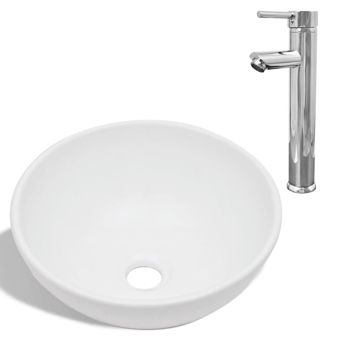 Chiuvetă de baie cu robinet mixer, ceramică, rotund, alb - WALTI WALTI