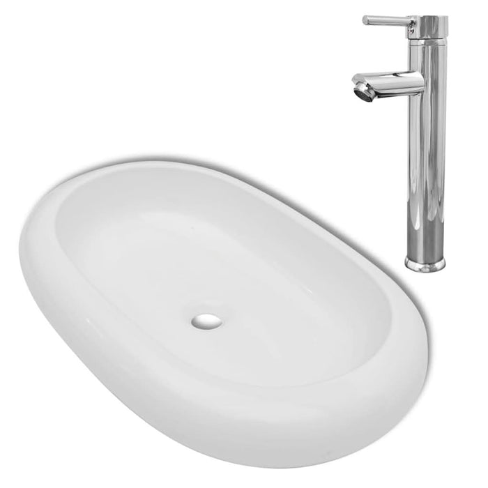 Chiuvetă de baie cu robinet mixer, ceramic, oval, alb - WALTI WALTI