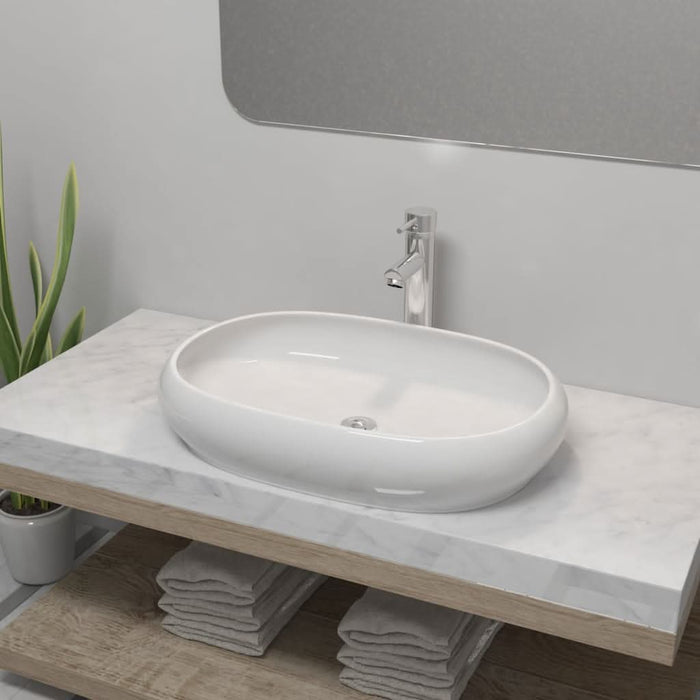 Chiuvetă de baie cu robinet mixer, ceramic, oval, alb - WALTI WALTI