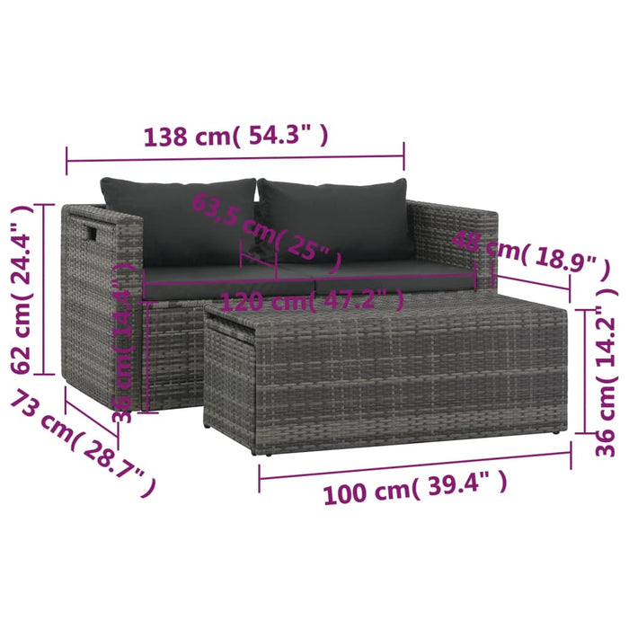 Set mobilier de grădină cu perne, 6 piese, gri, poliratan - WALTI WALTI