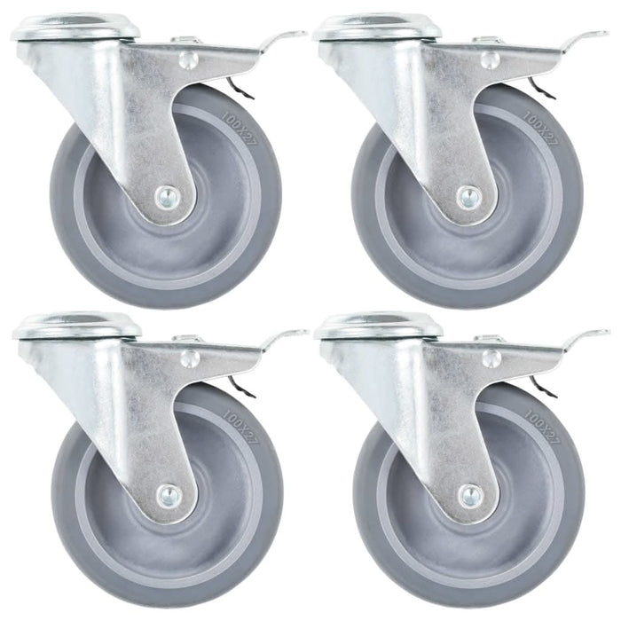 Roți pivotante cu gaură șurub, frâne duble, 4 buc., 100 mm - WALTI WALTI