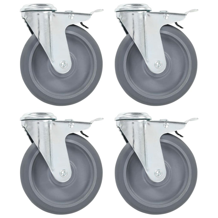 Roți pivotante cu gaură șurub, frâne duble, 4 buc., 125 mm - WALTI WALTI