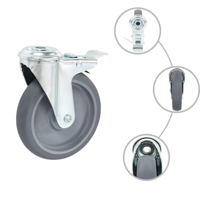 Roți pivotante cu gaură șurub, frâne duble, 4 buc., 125 mm - WALTI WALTI