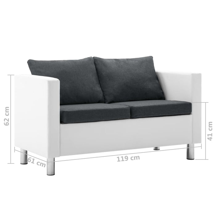 Set canapea, 2 piese, alb și gri închis, piele ecologică WALTI