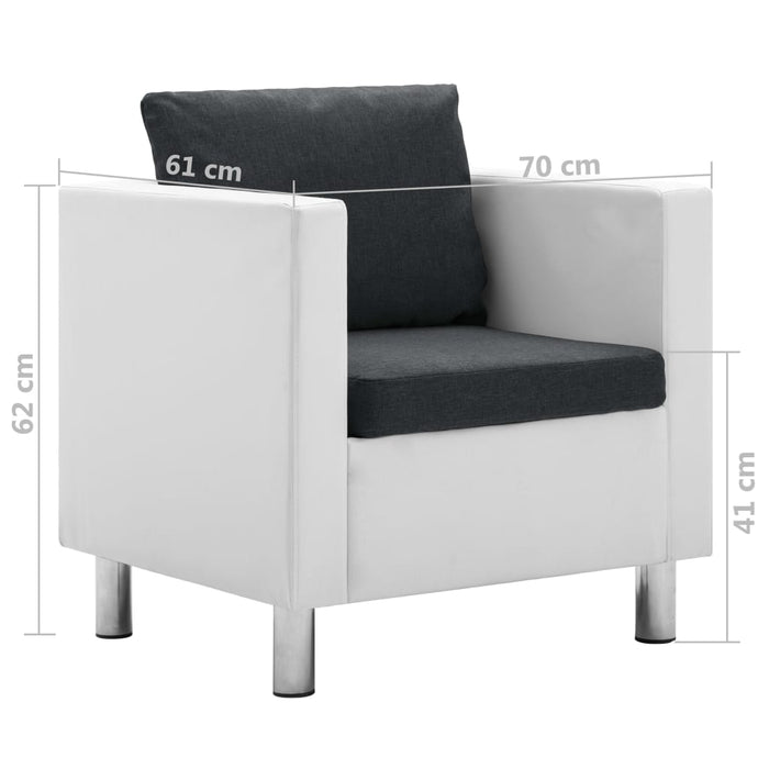 Set canapea, 2 piese, alb și gri închis, piele ecologică WALTI