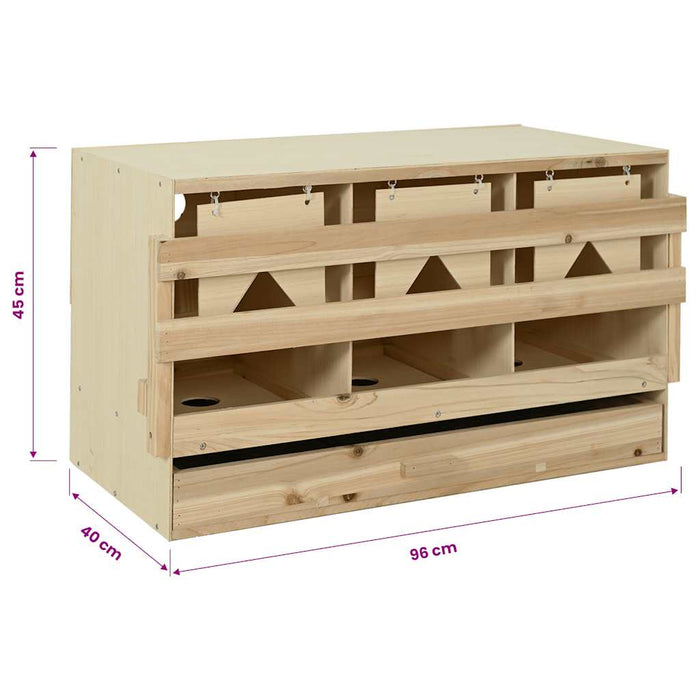 Cuibar găini cu 3 compartimente, 96x40x45 cm, lemn masiv pin WALTI
