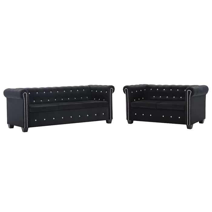 Set canapele Chesterfield, 2 buc, tapițerie catifea, negru WALTI
