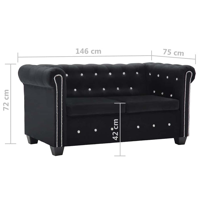Set canapele Chesterfield, 2 buc, tapițerie catifea, negru WALTI