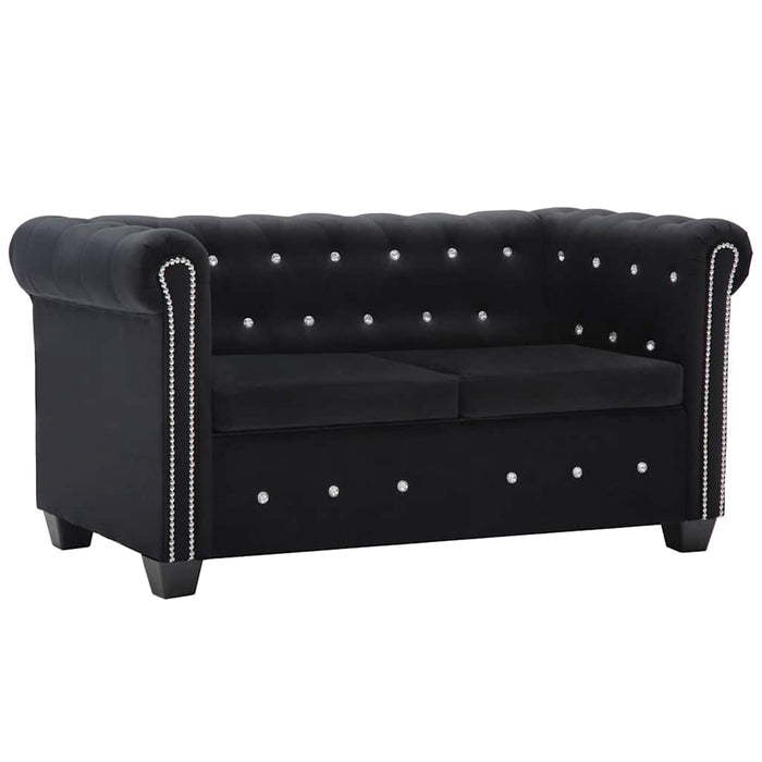 Set canapele Chesterfield, 2 buc, tapițerie catifea, negru WALTI